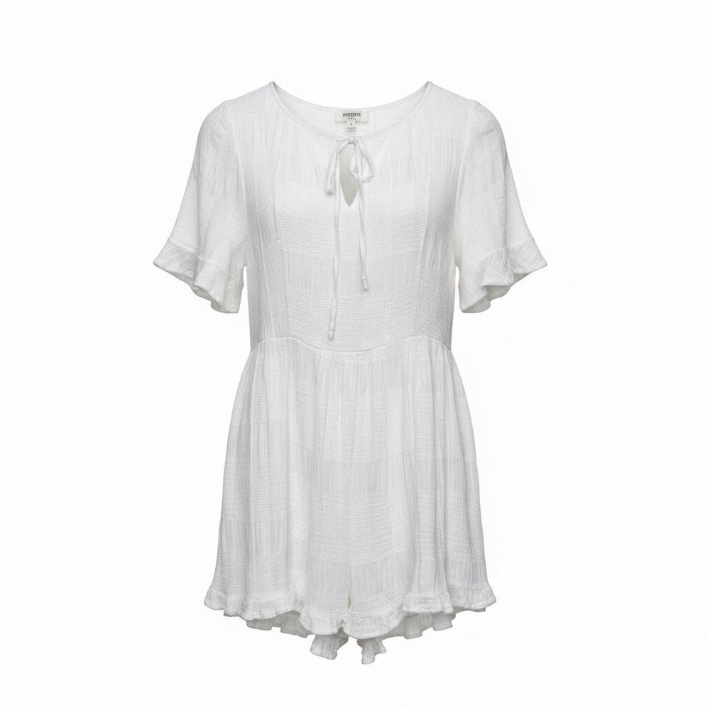 Umgee Women Top Medium White Textured Gauze Tie Neck Boho Cottagecore Coastal